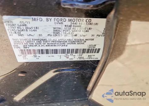 2011 Ford Edge Sel z USA, uszkodzony, nr VIN 2FMDK3JC4BBB37252